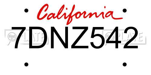 7DNZ542 California License Plate