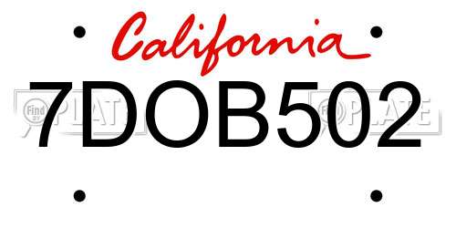 7DOB502 California License Plate