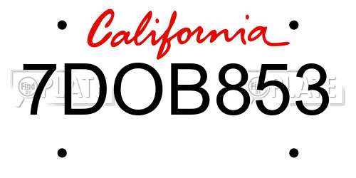 7DOB853 California License Plate