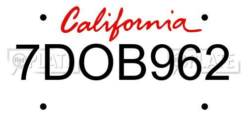 7DOB962 California License Plate
