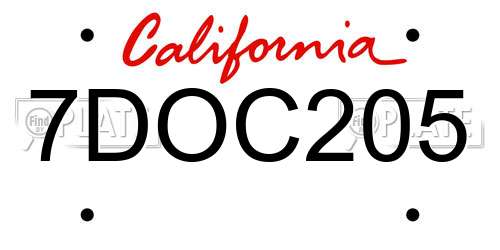 7DOC205 California License Plate