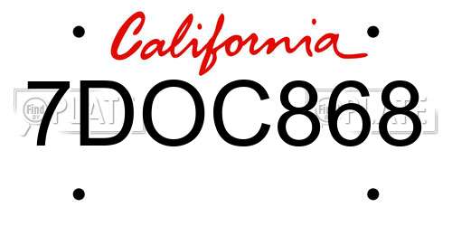 7DOC868 California License Plate