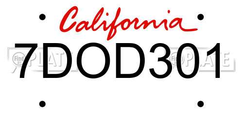 7DOD301 California License Plate