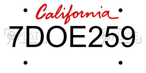 7DOE259 California License Plate