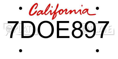 7DOE897 California License Plate
