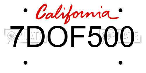 7DOF500 California License Plate