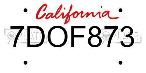 7DOF873 California License Plate