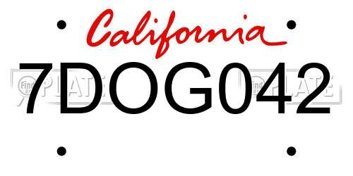 7DOG042 California License Plate