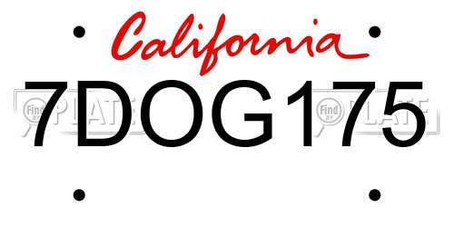 7DOG175 California License Plate