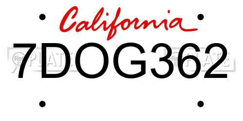 7DOG362 California License Plate