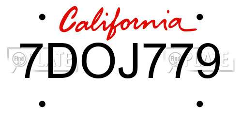 7DOJ779 California License Plate