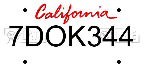 7DOK344 California License Plate