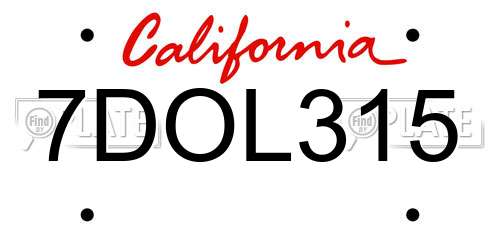 7DOL315 California License Plate