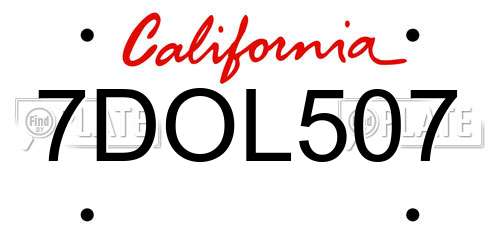7DOL507 California License Plate