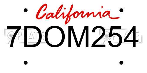 7DOM254 California License Plate