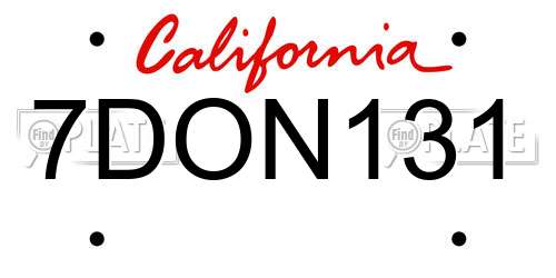 7DON131 California License Plate