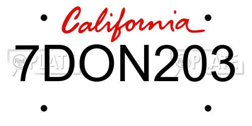 7DON203 California License Plate