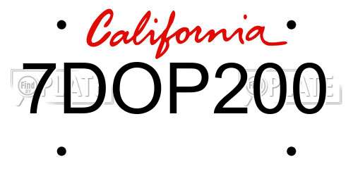 7DOP200 California License Plate