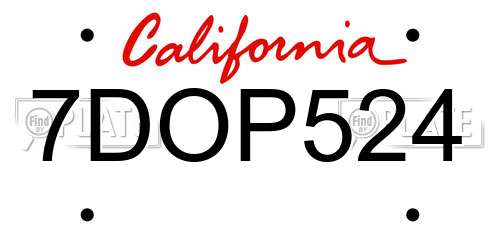 7DOP524 California License Plate