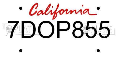 7DOP855 California License Plate