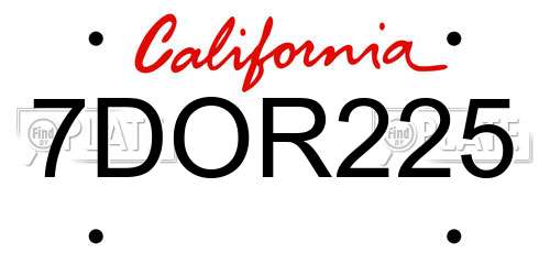 7DOR225 California License Plate