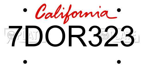 7DOR323 California License Plate