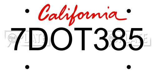 7DOT385 California License Plate