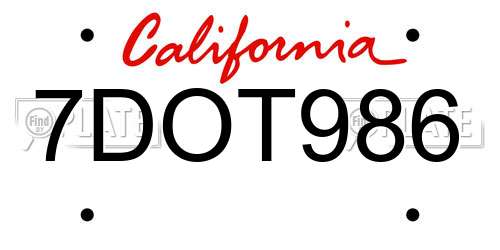 7DOT986 California License Plate
