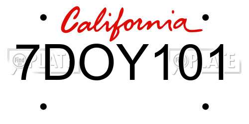 7DOY101 California License Plate