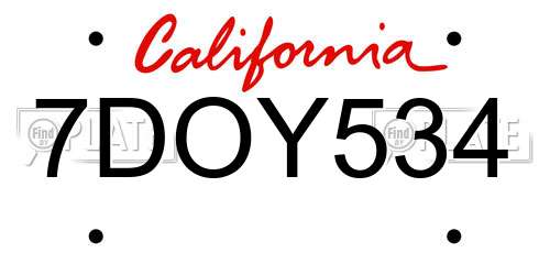 7DOY534 California License Plate