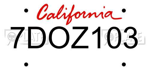 7DOZ103 California License Plate