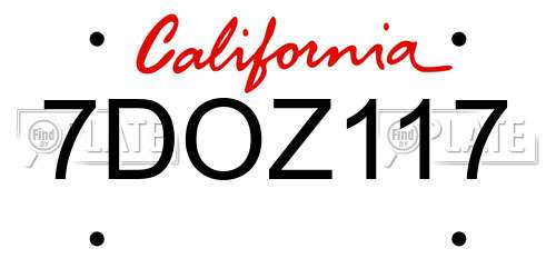 7DOZ117 California License Plate