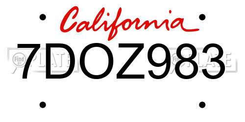 7DOZ983 California License Plate