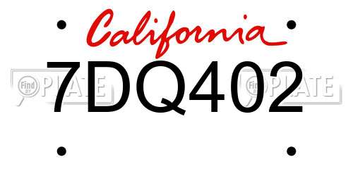 7DQ402 California License Plate
