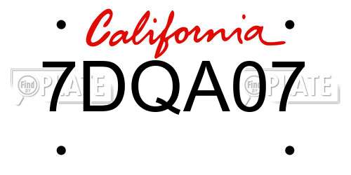 7DQA07 California License Plate