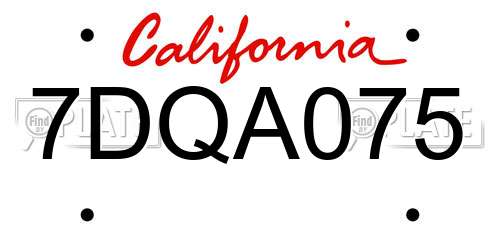 7DQA075 California License Plate