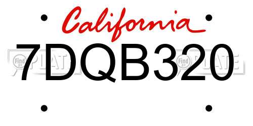 7DQB320 California License Plate