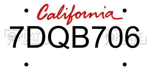 7DQB706 California License Plate