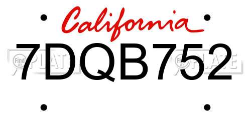 7DQB752 California License Plate