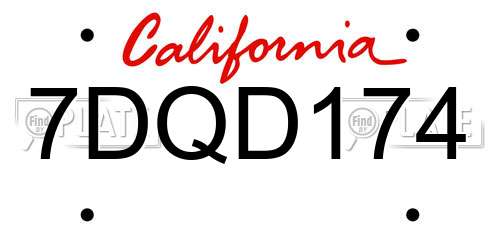7DQD174 California License Plate
