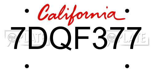 7DQF377 California License Plate