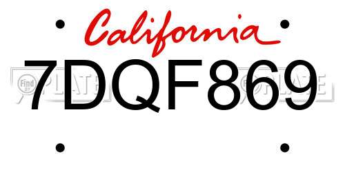 7DQF869 California License Plate
