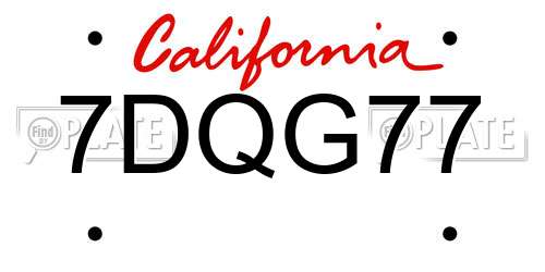 7DQG77 California License Plate