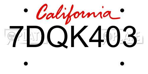 7DQK403 California License Plate