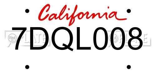 7DQL008 California License Plate