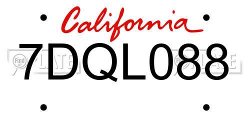 7DQL088 California License Plate