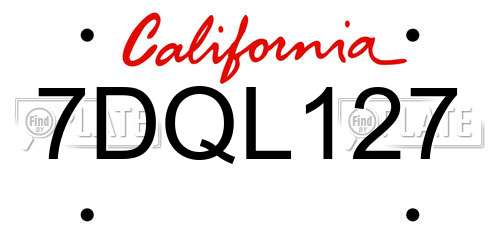 7DQL127 California License Plate