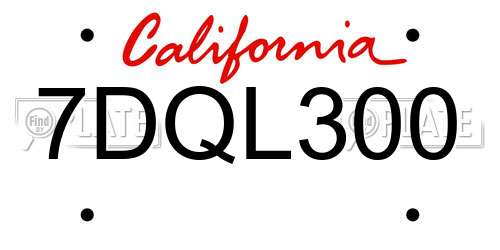 7DQL300 California License Plate