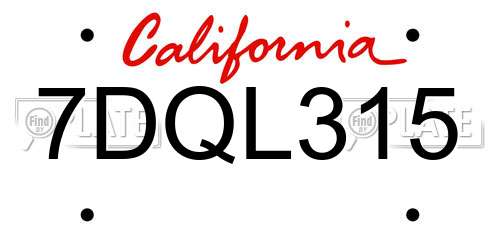 7DQL315 California License Plate