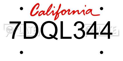 7DQL344 California License Plate
